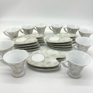 CLASSIC COFFEE Gold Trim Design by Yedi Mid-Century Atomic Saucer Set of 10
